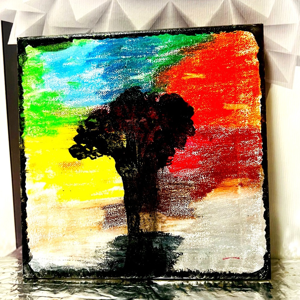 Vibrant hand painted 8” by 8” gorgeous 🌲 tree painting.!